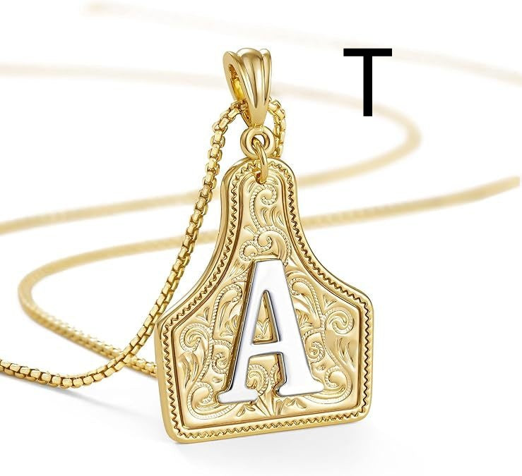 Western Pattern Cow Pendant Letter Necklace