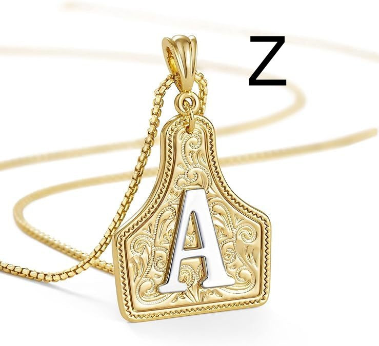 Western Pattern Cow Pendant Letter Necklace