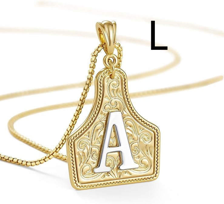 Western Pattern Cow Pendant Letter Necklace