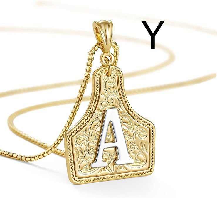 Western Pattern Cow Pendant Letter Necklace