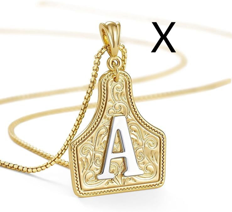 Western Pattern Cow Pendant Letter Necklace