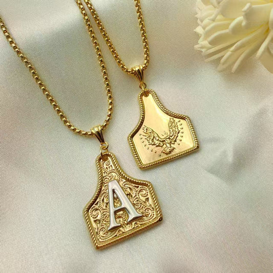 Western Pattern Cow Pendant Letter Necklace