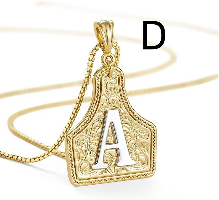 Western Pattern Cow Pendant Letter Necklace