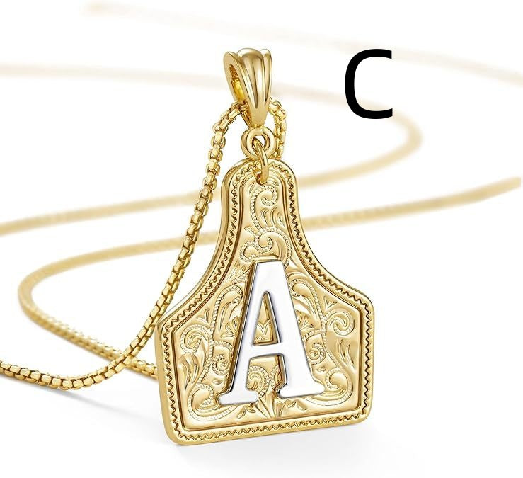 Western Pattern Cow Pendant Letter Necklace